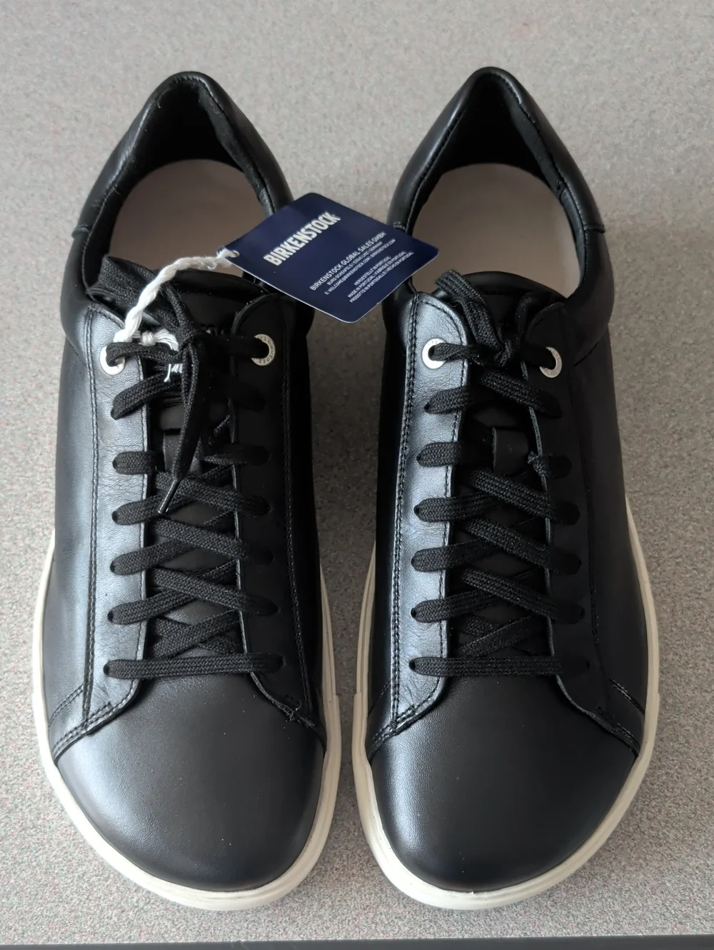 Birkenstock Men's Black Leather Low-Top Sneakers with White Sole